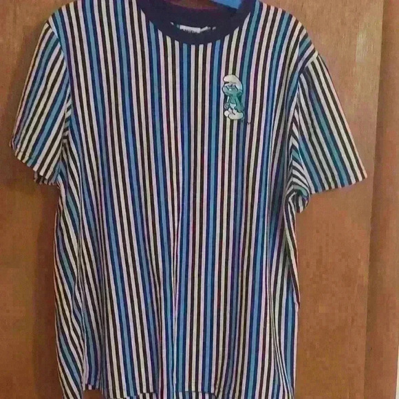 Multi colored striped men's size M . Smurf tee shirt - Picture 1 of 4
